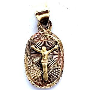 14K Solid Gold Jesus Pendant, 20 mm Real Gold Jesus Christ Pendant, Small Crucif